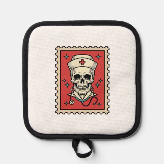 Manique Timbre Rétro Drôle Crâne d'Infirmière_1 (Recto)