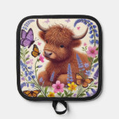 Manique Vache Highland aux fleurs et papillons (Recto)