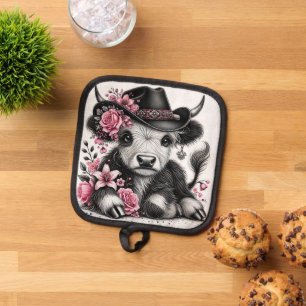 Manique Vache Highland avec Casquette Floral