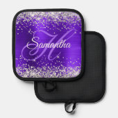 Manique Violet Violet Pourpre Pailleté Argent Monogrammé F (Recto/Verso)