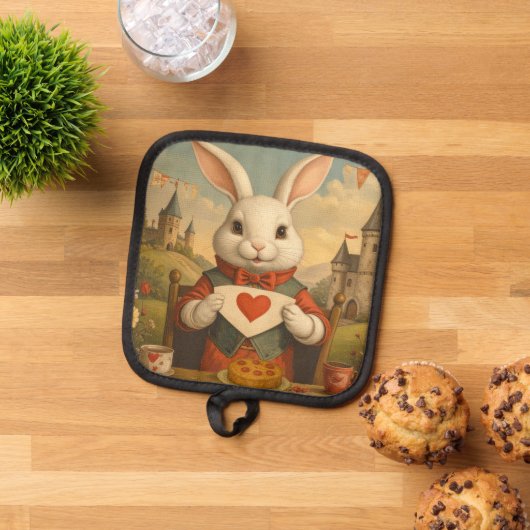 Manique Whimsical White Rabbit Hearts Enchanted Wonderland (De haut en bas)