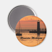 Manistee, Michigan Lighthouse Sunset Magnet (Recto/Verso)