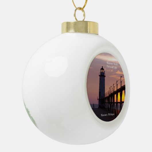 Manistee North Pierhead Light sunset ornament (Links)