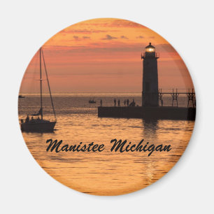 Manistee, vuurtoren van Michigan Sunset Magnet Magneet