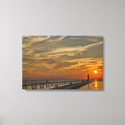 Manistees vuurtoren van North Pierhead Canvas Afdruk (Voorkant)