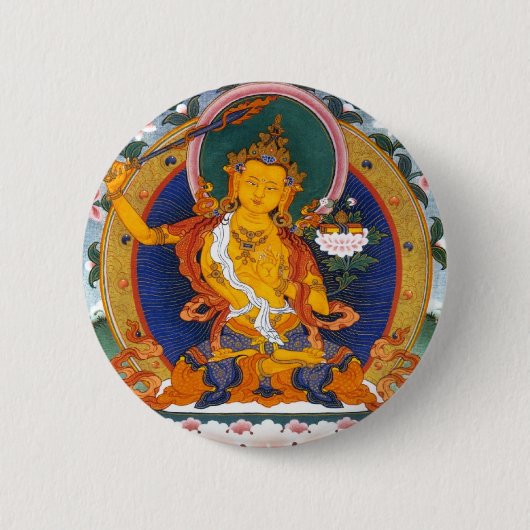 MANJUSHRI TIBET MYTHOLOGY RONDE BUTTON 5,7 CM (Voorkant)