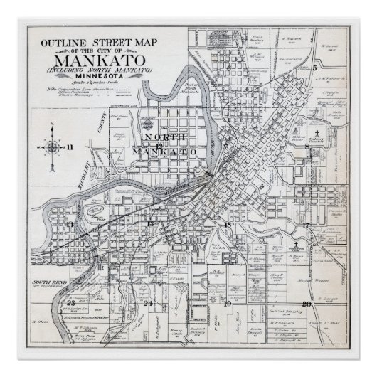 Mankato Map uit 1914 Perfect Poster (Voorkant)