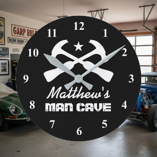 Manly hammer logo garage of mancave wall klok