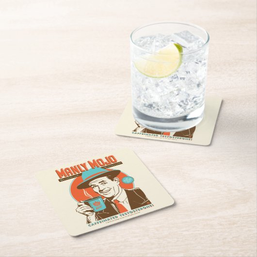 Manly Mojo Coffee Vierkante Kartonnen Onderzetter (Insitu)