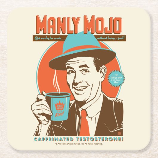 Manly Mojo Coffee Vierkante Kartonnen Onderzetter (Voorkant)