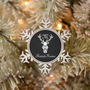 Manly Tribal Snow White Buck Silhouette Monogram Tin Sneeuwvlok Ornament