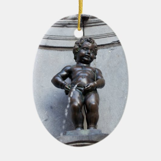 Mannekin Pis in Brussel Keramisch Ornament (Voorkant)