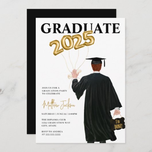 Mannelijk 2025 Uitnodiging voor afstudeerfeest (Voorkant / Achterkant)