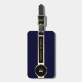 Mannelijk Executive Blauw & Goud Metaal monogram Bagagelabel (Voorkant verticaal)