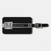 Mannelijk Executive Zwart & Zilver Metalen monogra Bagagelabel (Voorkant horizontaal)