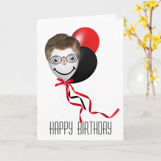 Mannelijk Gezicht op Verjaardagsballon Kaart (Gele Bloem)