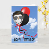 Mannelijk Gezicht op Verjaardagsballon Kaart (Gele Bloem)