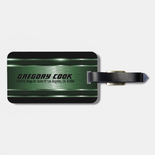 Mannelijk Groen Modern Faux Metallic Stripes Bagagelabel (Achterkant horizontaal)