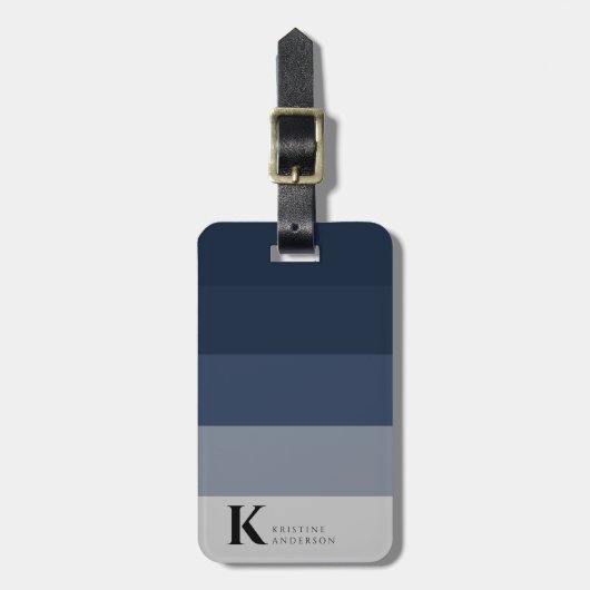 Mannelijk Navy Blue Ombre Grijs Classic Monogram Bagagelabel (Voorkant verticaal)