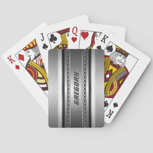 Mannelijk nepsilver strepen ontwerp monogram 2 speelkaarten (Achterkant)