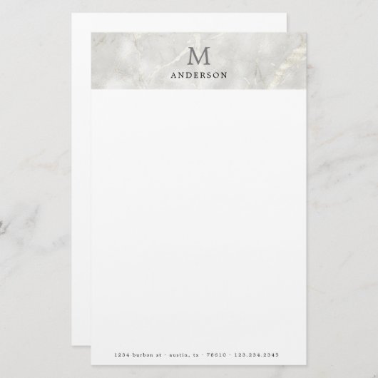 Mannelijk Parelmarmer monogram Briefpapier (Voorkant / Achterkant)