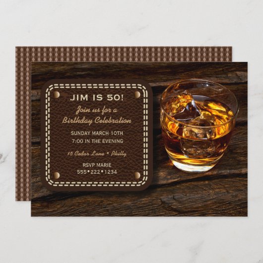 Mannelijk Whiskey Scotch Hout Leder Kaart (Voorkant / Achterkant)