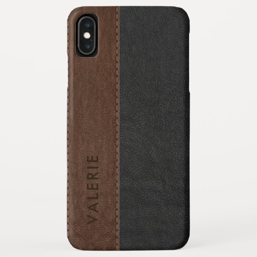 Mannelijk Zwart & Bruin  Faux Leather Case-Mate iPhone Case (Achterkant)