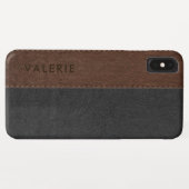 Mannelijk Zwart & Bruin  Faux Leather Case-Mate iPhone Case (Achterkant (horizontaal))