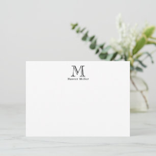 Mannelijk Zwart Initiaal Monogram & Naam Flat Note
