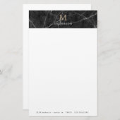 Mannelijk zwart marmeren monogram briefpapier (Voorkant / Achterkant)
