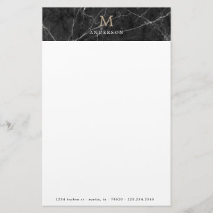 Mannelijk zwart marmeren monogram briefpapier