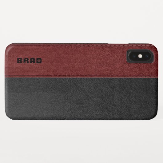 Mannelijk Zwart & Rood Faux Leer Case-Mate iPhone Case (Achterkant (horizontaal))