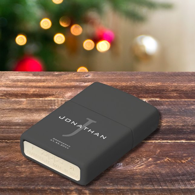 Mannelijk Zwart-wit Initiaal + Naam Monogram (Creator heeft geüpload)