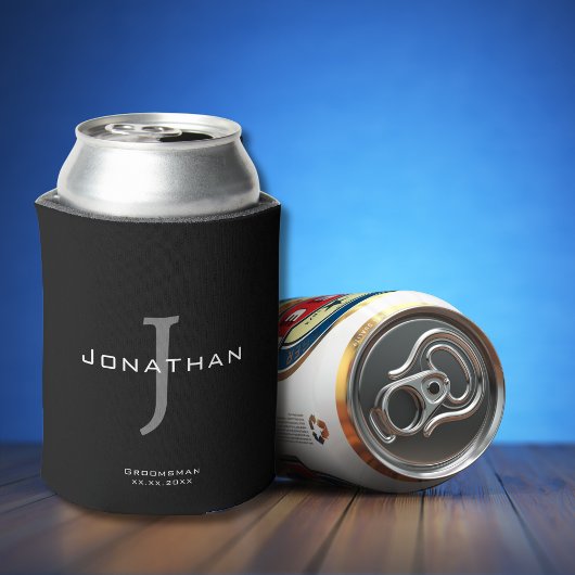 Mannelijk Zwart-wit Initiaal + Naam Monogram Blikjeskoeler