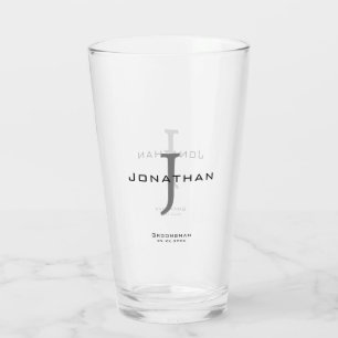 Mannelijk Zwart-wit Initiaal + Naam Monogram Glas