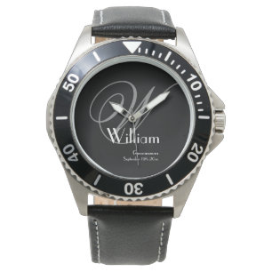 Mannelijk Zwarte Gezicht Grijze Witte Monogram Gro Horloge