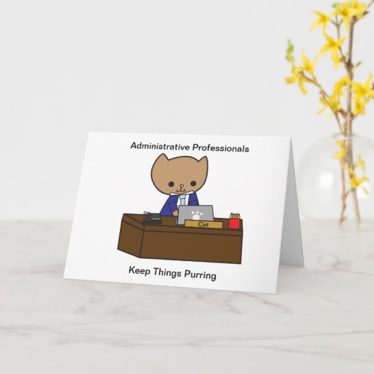 Mannelijke administratieve kat Funny Personalisere Kaart (Gele Bloem)