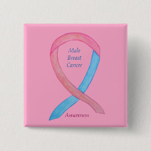 Mannelijke Borstkanker Roze Bewustmakerij Vierkante Button 5,1 Cm