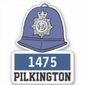 Mannelijke Britse politie Constable Helm met naam  Sticker (Voorkant)