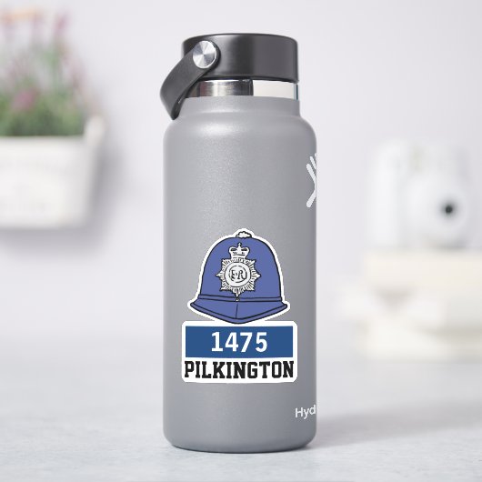 Mannelijke Britse politie Constable Helm met naam  Sticker (HydroFlask)