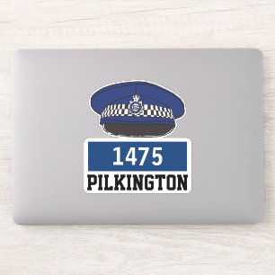 Mannelijke Britse politieagent platte pet met naam Sticker