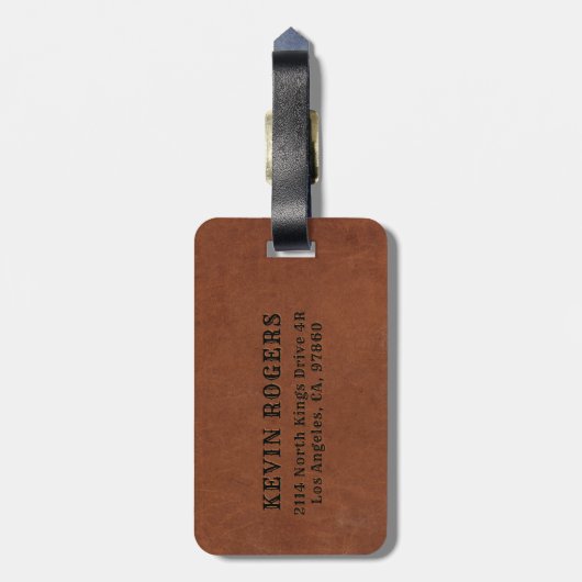 Mannelijke bruine lederen textuur bagagelabel (Achterkant verticaal)