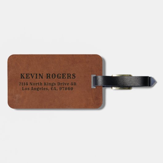 Mannelijke bruine lederen textuur bagagelabel (Achterkant horizontaal)