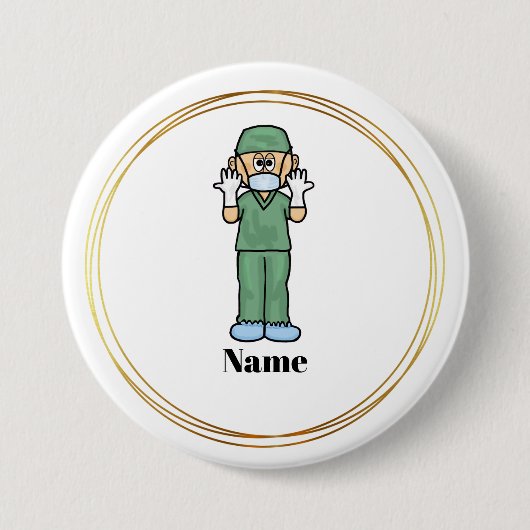 Mannelijke chirurg in Scrubs Name Button (Voorkant)