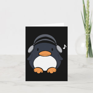Mannelijke Cute Pinguïn Koptelefoon Muziek En Ping Kaart
