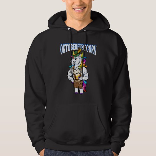 Mannelijke Eenhoorn in Leren Broeken Biertent Bier Hoodie (Voorkant)