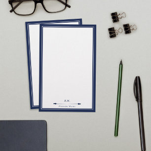 Mannelijke Elegante Marine Blauw Monogrammed Briefpapier
