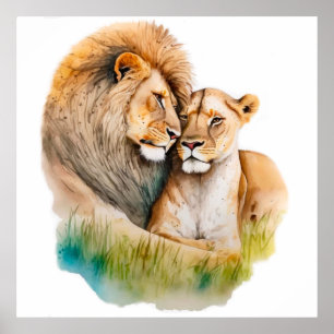 Mannelijke en Vrouw Lion in Love Foto van Lion Lov Poster
