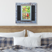 Mannelijke en Vrouwen kardinalen in raam / baksten Canvas Afdruk (Insitu (Slaapkamer))