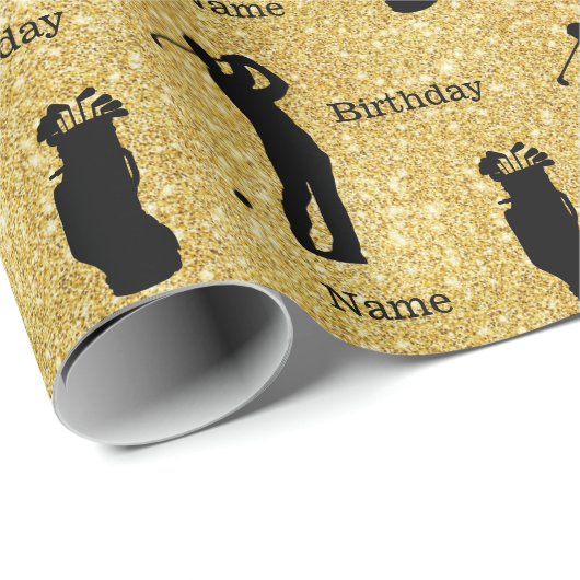 Mannelijke Golfer Silhouet Verjaardag Wrapping Pap Cadeaupapier (Rol Hoek)